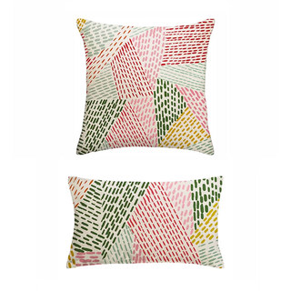 Touches de Couleur Rose Vert Géométrique Rideau en Velours 5