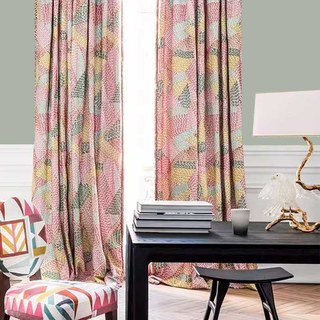 Touches de Couleur Rose Vert Géométrique Rideau en Velours 3