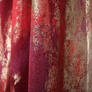 Éblouissante Broderie Luxe Jacquard Rouge & Or Abstrait Rideau 2