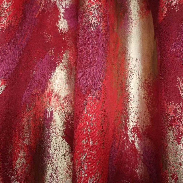 Éblouissante Broderie Luxe Jacquard Rouge & Or Abstrait Rideau 1