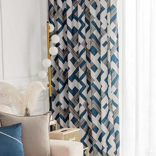 Enigma Chenille Géométrique Bleu et Marron Rideau 4