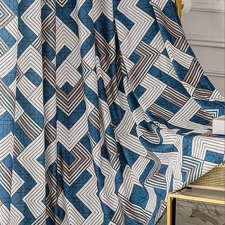 Enigma Chenille Géométrique Bleu et Marron Rideau 2