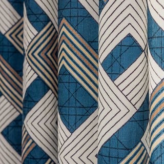Enigma Chenille Géométrique Bleu et Marron Rideau 6