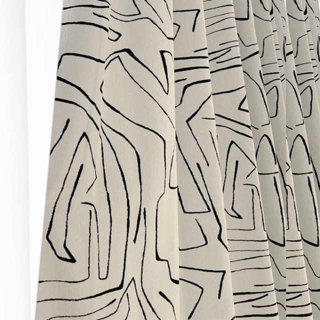 Graffiti Soul Noir et Blanc Abstrait Ligne Art Chenille Rideau 1