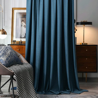 Rideaux occultants en velours bleu denim texturé tissé scandinave 1