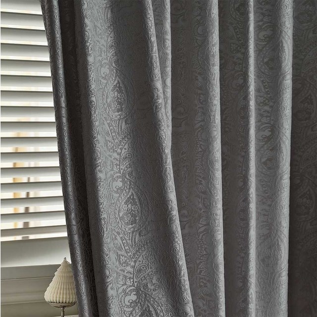 Enchantant Paisley Luxe Jacquard Gris Rideau Occultant 1