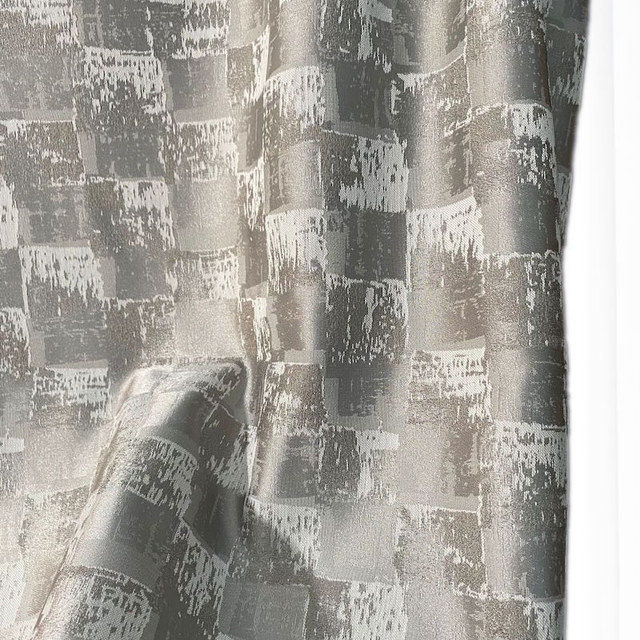 Enchanting Patchwork Luxe Jacquard Gris Perlé Rideau Géométrique 1