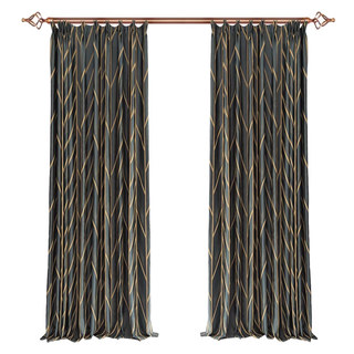 Herringbone Vert Foncé & Or Géométrique Rideau Occultant 6