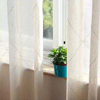 Anastasia Rideaux Voile Voile Naturel avec Détails Brodés en Forme de Nœud 3