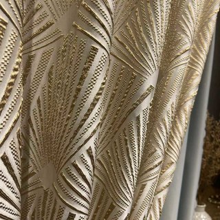 Motif Éventail 3D Jacquard Crème Or Art Déco Géométrique Rideaux Occultants 2