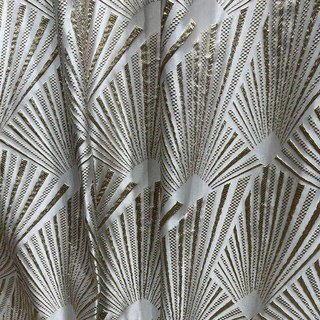 Motif Éventail 3D Jacquard Crème Or Art Déco Géométrique Rideaux Occultants 3