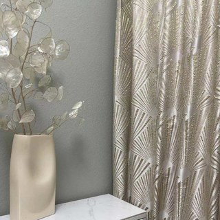 Motif Éventail 3D Jacquard Crème Or Art Déco Géométrique Rideaux Occultants