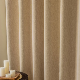 Graceful Ogee Chenille Geometric Moka Light Brown Blackout Curtain 2
