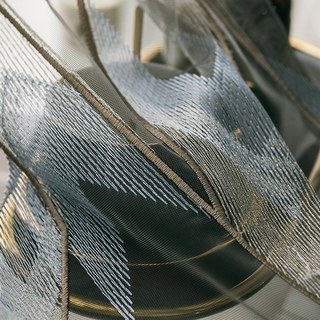 Géométrique Brodé Étincelant Bleu Or Gris Rideau en Voile