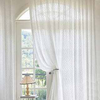 Rideau en Voile Blanc Ivoire à Effet Ondulé, Inspiré du Tweed et Pailleté 3