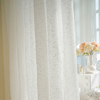 Rideau en Voile Blanc Ivoire à Effet Ondulé, Inspiré du Tweed et Pailleté 2