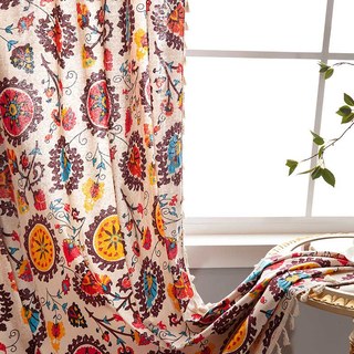 Blossom Multicolore Rouge Floral Bohème Rideaux 2