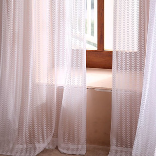Chevron Rayé Jacquard Blanc Voilage Transparent Rideau 4