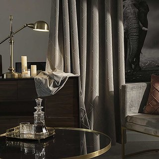 Rideaux occultants en velours gris à motifs géométriques en losanges 2