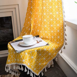 Citron Jaune à Carreaux Géométriques Bohèmes Rideaux 2