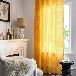 Citron Jaune à Carreaux Géométriques Bohèmes Rideaux 3