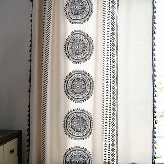 Rideaux bohèmes géométriques noir et blanc Mandala 3