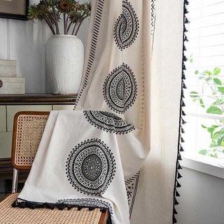 Rideaux bohèmes géométriques noir et blanc Mandala 2