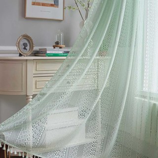 Wanderlust Weaves Geométriques en Dentelle Tulle Vert Menthe Rideaux Bohèmes 2