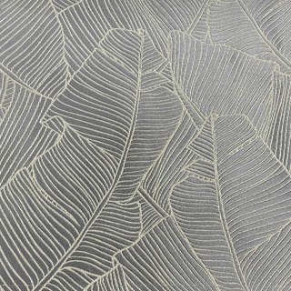 Feuilles de bananier Luxe 3D Jacquard Argent Gris Rideau avec Détails Dorés