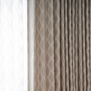Rideau occultant géométrique beige crème à motifs en losange avec frange 2