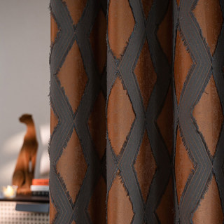 Rideau occultant géométrique terracotta orange avec motif losange et frange 5