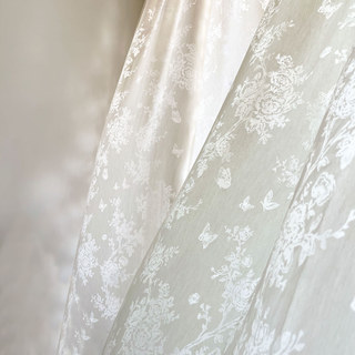 Enchanté Jardin Rose et papillon Floral Ivoire blanc Voile Rideau