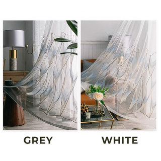 Géométrique Brodé Étincelant Bleu Or Gris Rideau en Voile 6