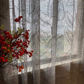 Feuilles d'or brodées rideau en tulle gris