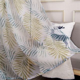 Feuilles de Palmier Bleu Rideau Voile Transparent