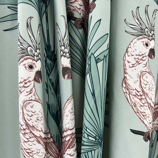 Paradise Parrots Vert Sauge Rideaux Floraux en Velours 2
