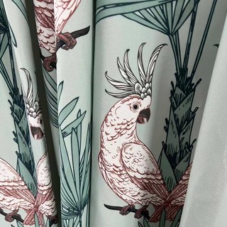 Paradise Parrots Vert Sauge Rideaux Floraux en Velours 3