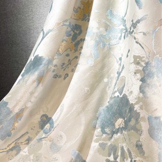 Jardin Secret Soie Crème & Turquoise Pastel Floral Rideau avec Détails Dorés 4