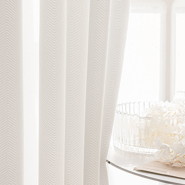 Sunnyvale Herringbone Blanc Rideau Voile 1