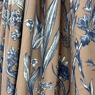 Velours Floraison Marron et Bleu Rideau Floral en Velours 2