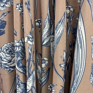 Velours Floraison Marron et Bleu Rideau Floral en Velours 5
