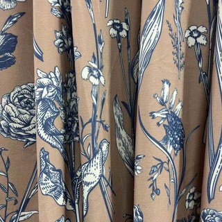 Velours Floraison Marron et Bleu Rideau Floral en Velours 6