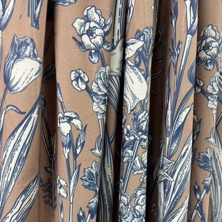 Velours Floraison Marron et Bleu Rideau Floral en Velours