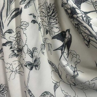 Ailes de Printemps Noir et Blanc Rideaux de Style Lin Floral 4