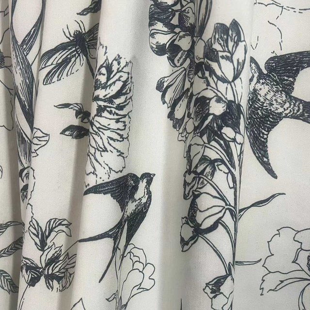 Ailes de Printemps Noir et Blanc Rideaux de Style Lin Floral 1