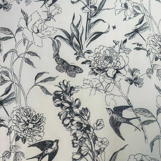Ailes de Printemps Noir et Blanc Rideaux de Style Lin Floral