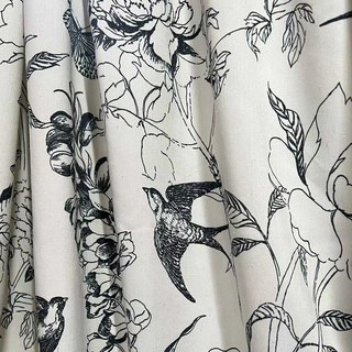 Ailes de Printemps Noir et Blanc Rideaux de Style Lin Floral 3
