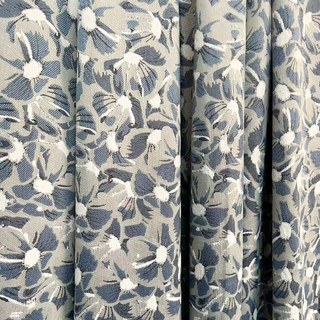 Bleues Éclosions Chenille Double Face Fleurs Œpaques Rideaux