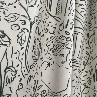 Divine Doodles Graffiti Noir Ligne Art Crème Rideaux en Chenille