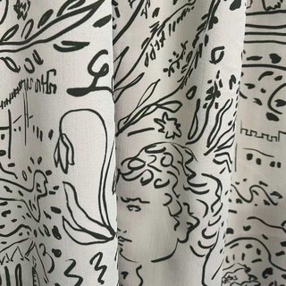 Divine Doodles Graffiti Noir Ligne Art Crème Rideaux en Chenille 2